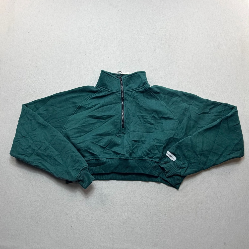 Public Desire Sweatshirt Women Size 4 Green Excellent Quarter Zip Cropped Top